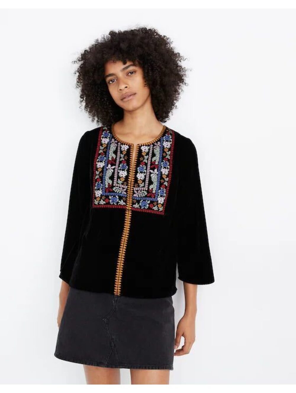 Madewell Embroidered Velvet Top Blouse